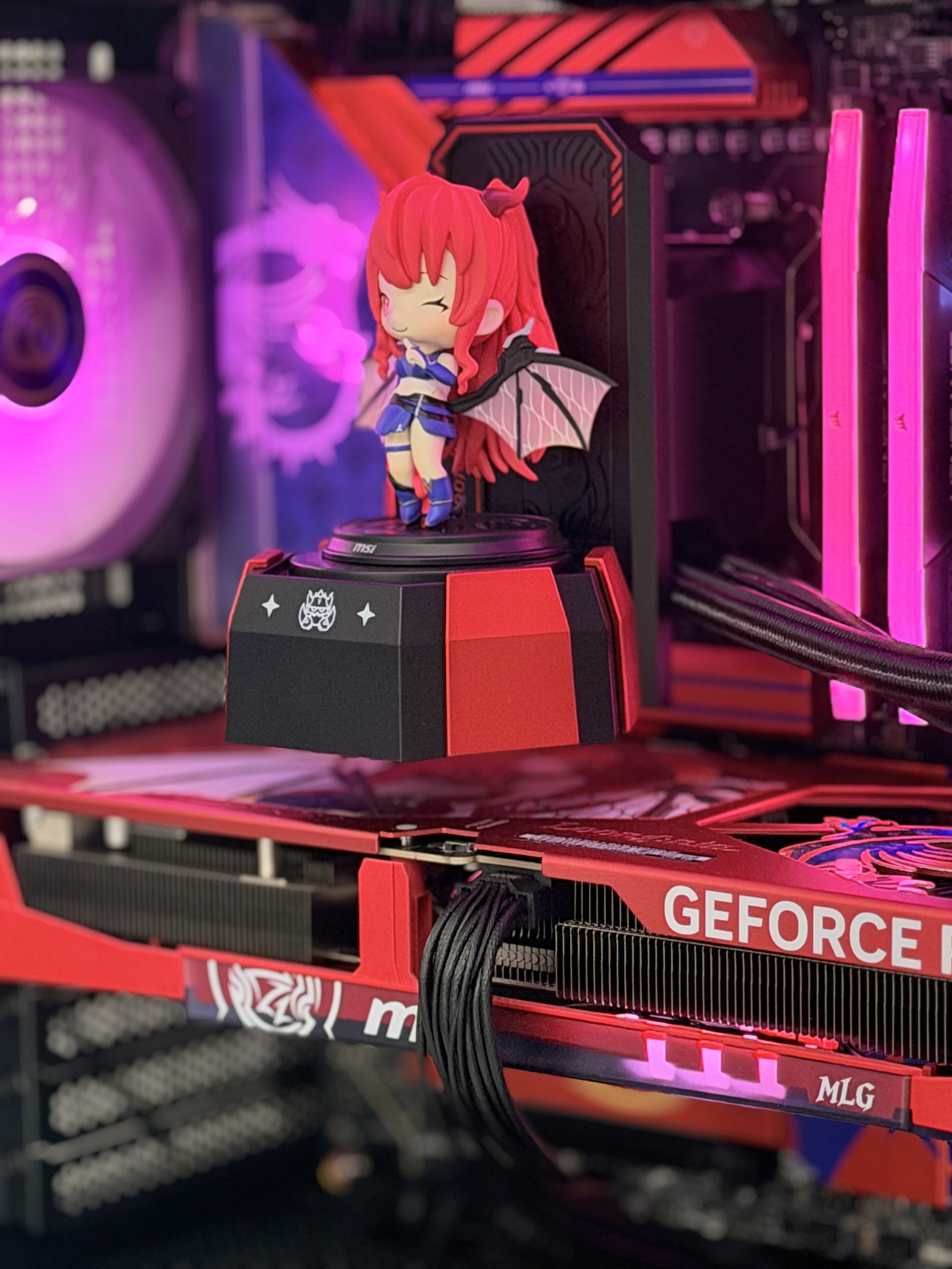 Close-up of a GeForce RTX graphics card and cable routing